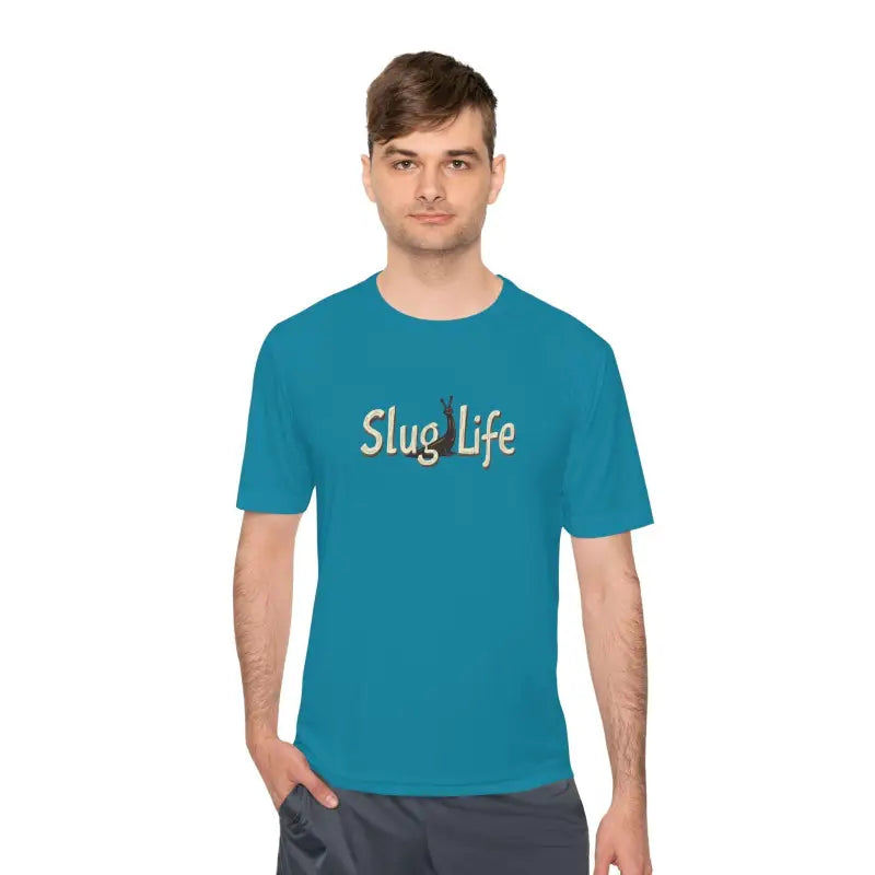 Teal Slug Life Unisex Moisture Wicking Tee displayed on a neutral background