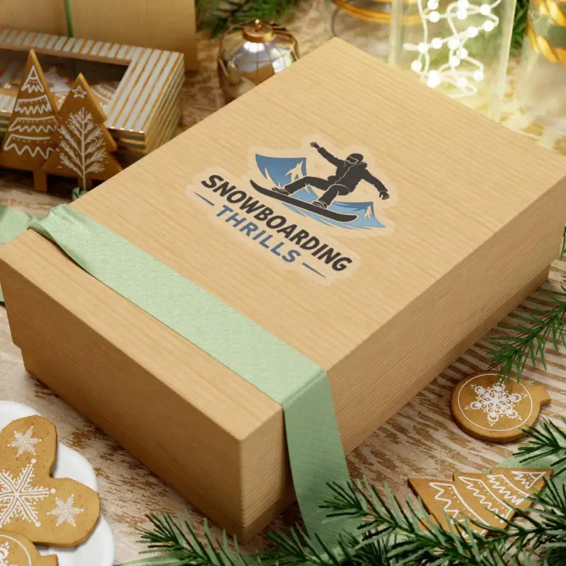 Wrapped gift box for Snowboarding Thrills Sticker, ideal for winter sports enthusiasts