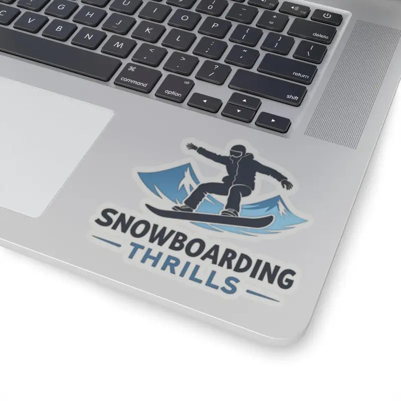 Laptop adorned with Snowboarding Thrills Sticker showcasing snowboarding culture