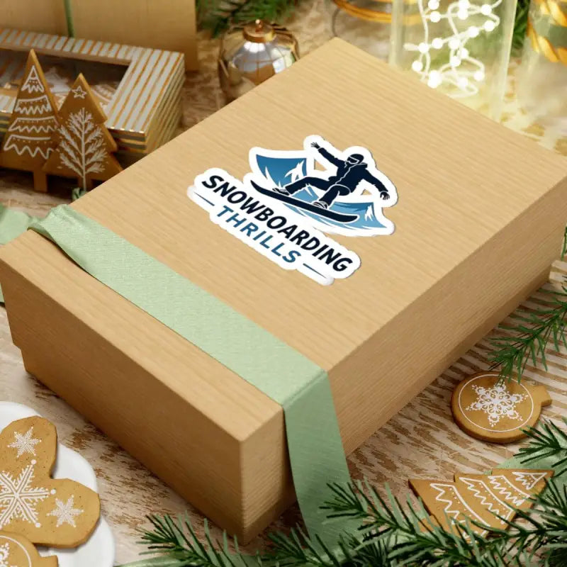 Wrapped gift box for Snowboarding Thrills Sticker showcasing festive presentation