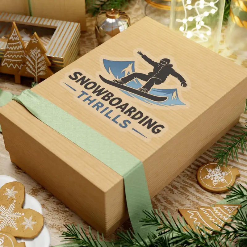 Decorated gift box featuring the Snowboarding Thrills Sticker design