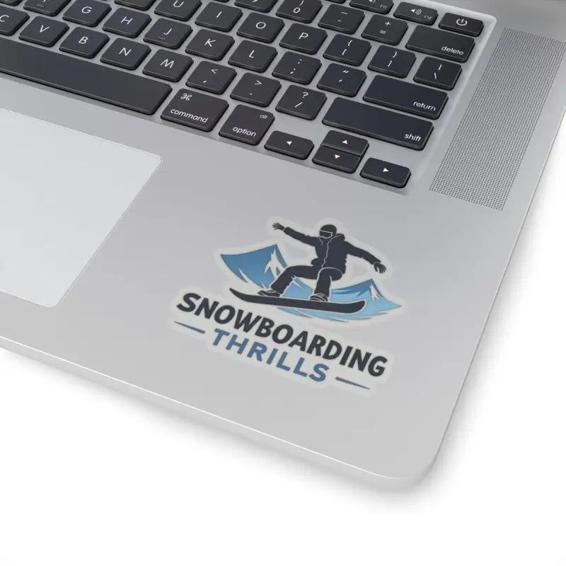 Laptop adorned with a Snowboarding Thrills Sticker showcasing snowboarding excitement