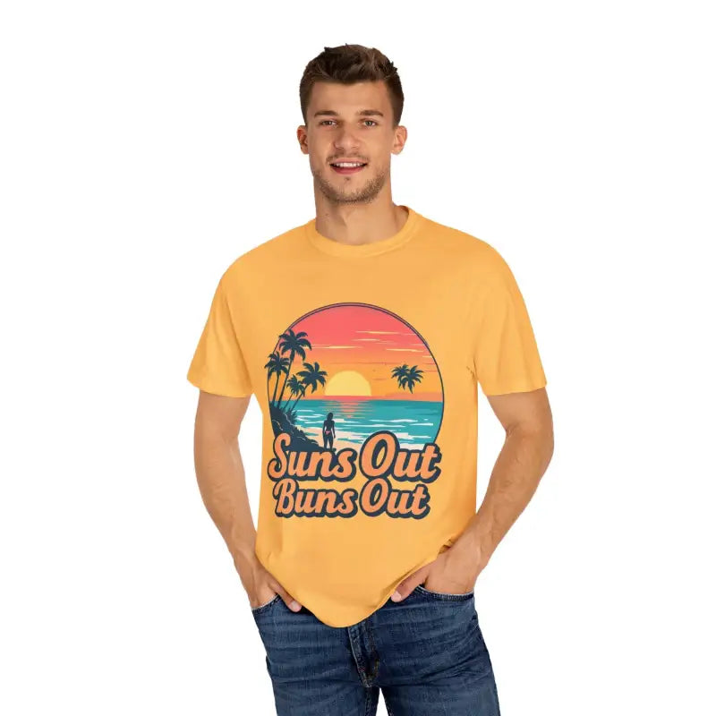 Graphic tee featuring Suns Out Buns Out design for summer casual wear