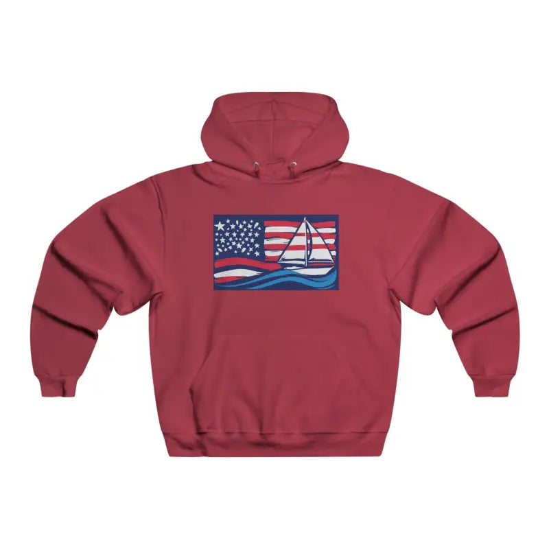 Maroon hoodie featuring American flag sailboat design from United by the Sea collection