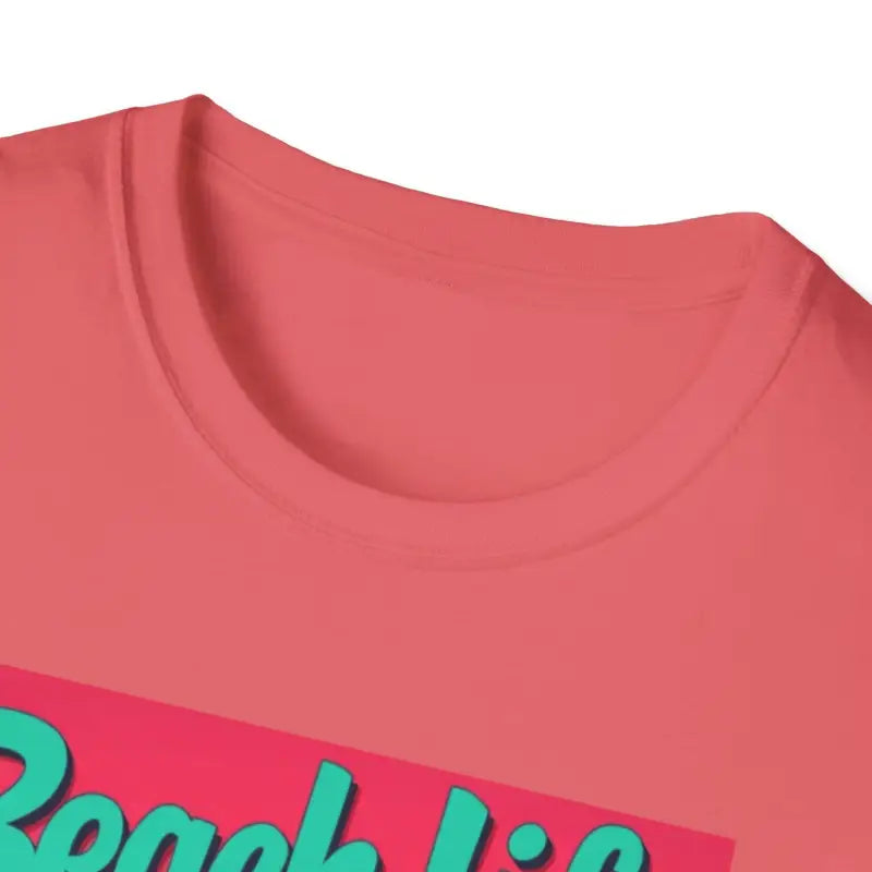 Coral-colored t-shirt from Vibrant Life’s a Beach collection for summer beach lovers