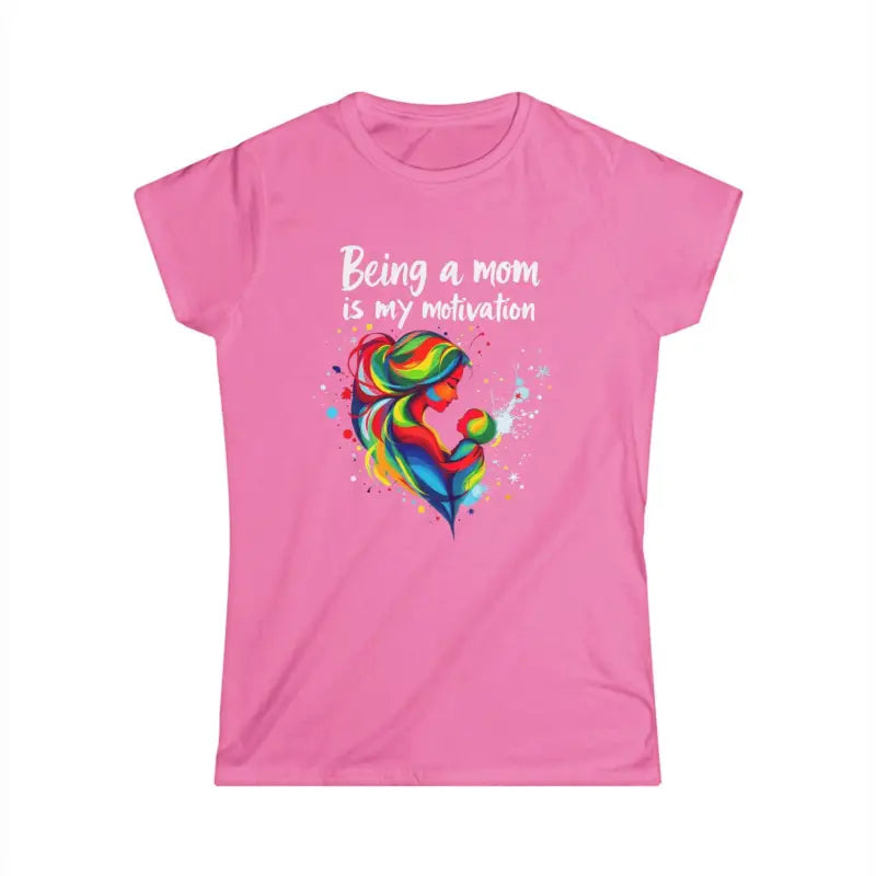 Pink Women Softstyle T-Shirt featuring a colorful mother and child graphic design