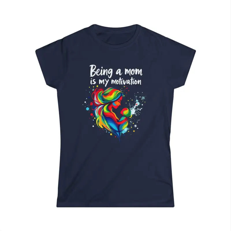 Navy blue Women Softstyle T Shirt featuring colorful mother and child graphic design