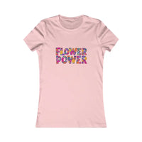 Light pink women’s T-shirt with colorful floral Flower Power print for Women’s Floral Flower Power Print T Shirt