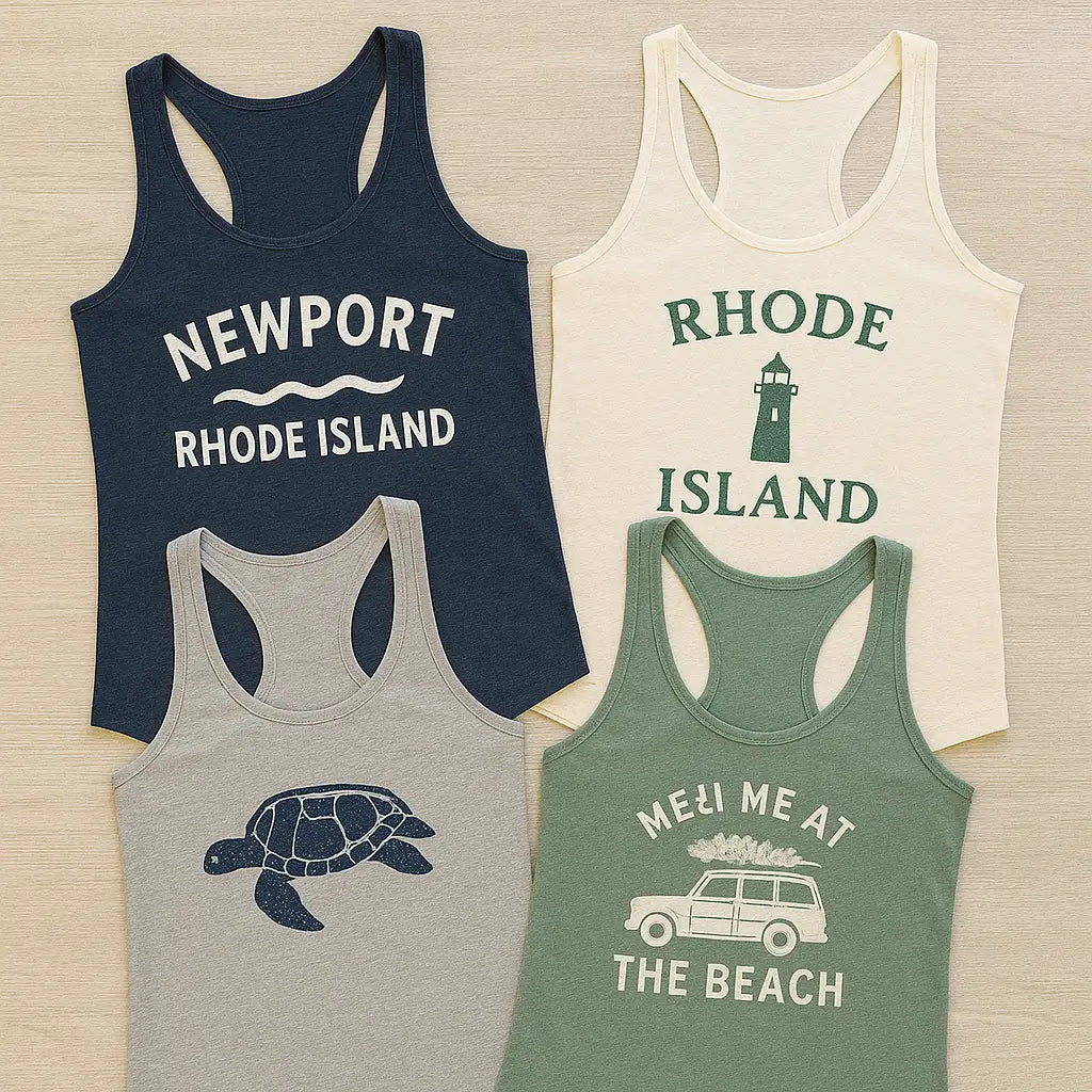 four different tank tops, all of different color and design