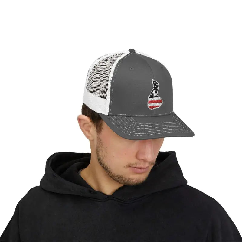 Gray Trucker Hat with American Flag Design from American Flag Embroidered Trucker Cap