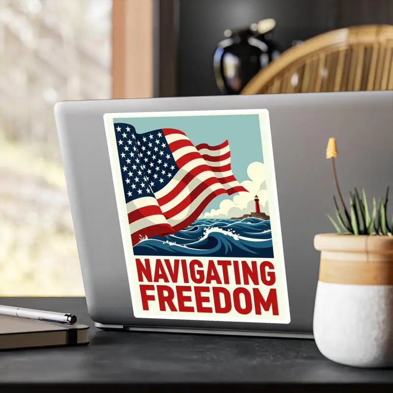 American Flag Nautical Vinyl Decal featuring a laptop sticker with lighthouse design