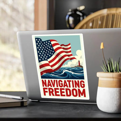 American Flag Nautical Vinyl Decal featuring a laptop sticker with lighthouse design