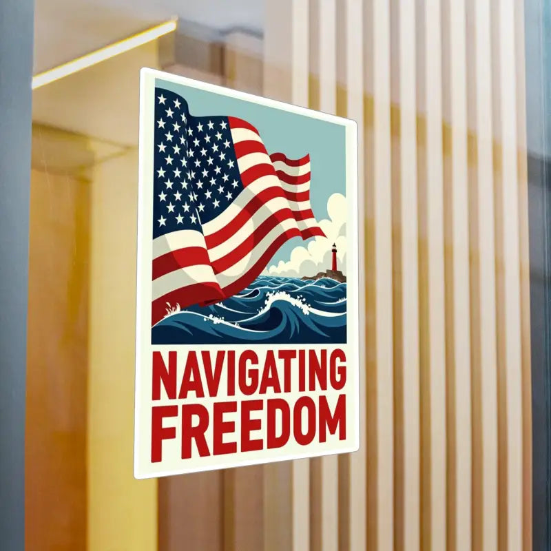 Patriotic Navigating Freedom poster on American Flag Nautical Vinyl Decal design