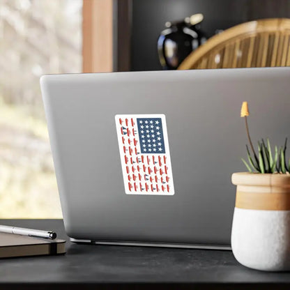 American Flag sticker with gun design displayed on Sailboat Stripes Decal