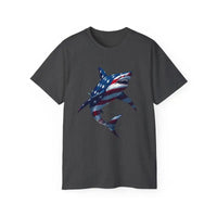 American Flag Shark Design Ultra Cotton Unisex T Shirt - Ocean State Styles