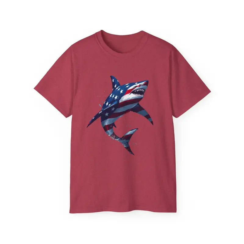 American Flag Shark Design Ultra Cotton Unisex T Shirt - Ocean State Styles