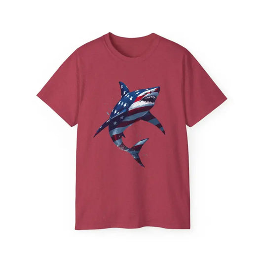 American Flag Shark Design Ultra Cotton Unisex T Shirt - Ocean State Styles