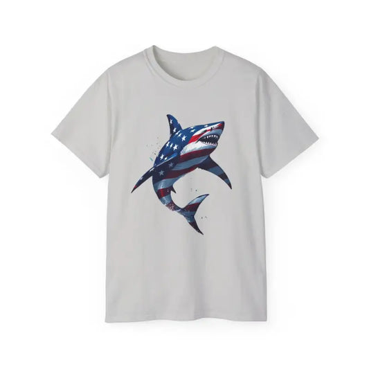 American Flag Shark Design Ultra Cotton Unisex T Shirt - Ocean State Styles
