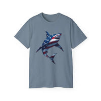 American Flag Shark Design Ultra Cotton Unisex T Shirt - Ocean State Styles