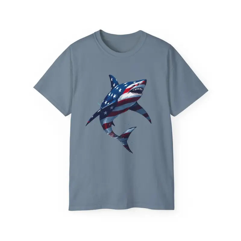 American Flag Shark Design Ultra Cotton Unisex T Shirt - Ocean State Styles