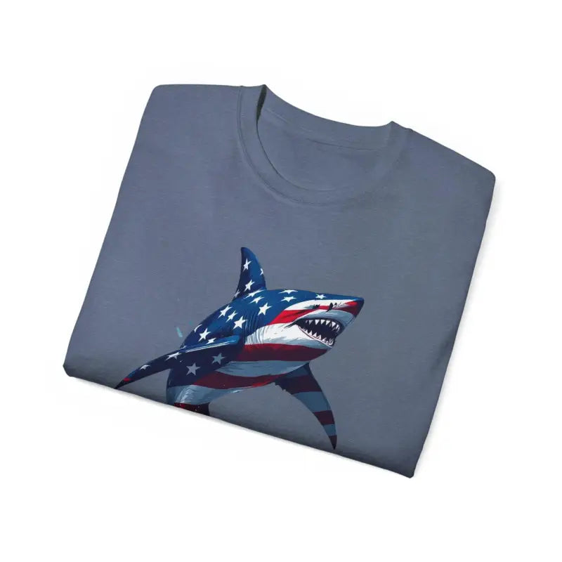 American Flag Shark Design Ultra Cotton Unisex T Shirt - Ocean State Styles