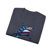American Flag Shark Design Ultra Cotton Unisex T Shirt - Ocean State Styles