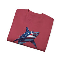 American Flag Shark Design Ultra Cotton Unisex T Shirt - Ocean State Styles