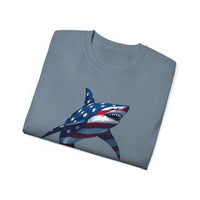 American Flag Shark Design Ultra Cotton Unisex T Shirt - Ocean State Styles