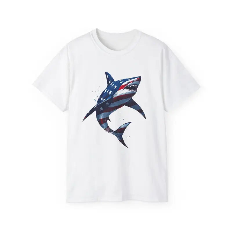 American Flag Shark Design Ultra Cotton Unisex T Shirt - Ocean State Styles