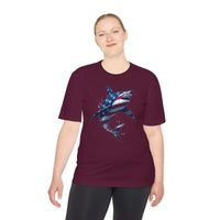 American Flag Shark Graphic Unisex Moisture Wicking T-Shirt - Ocean State Styles