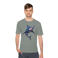 American Flag Shark Graphic Unisex Moisture Wicking T-Shirt - Ocean State Styles