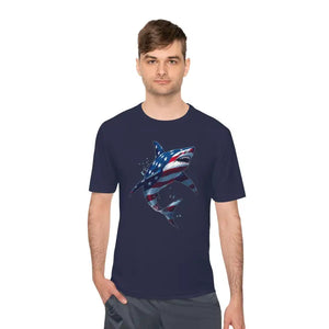 American Flag Shark Graphic Unisex Moisture Wicking T-Shirt - Ocean State Styles