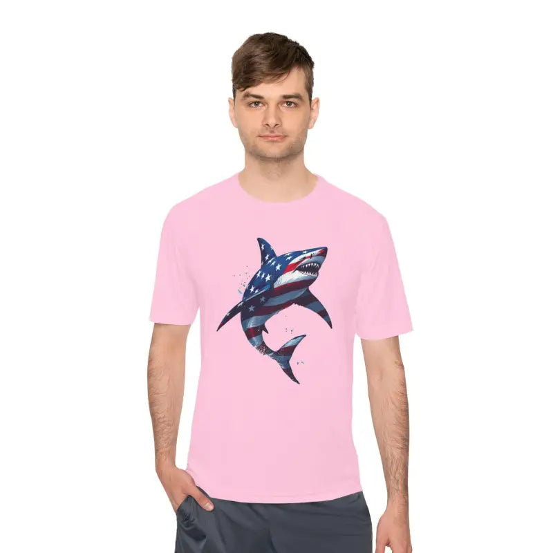 American Flag Shark Graphic Unisex Moisture Wicking T-Shirt - Ocean State Styles