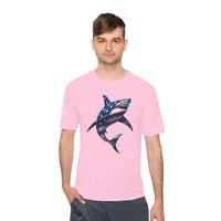 American Flag Shark Graphic Unisex Moisture Wicking T-Shirt - Ocean State Styles