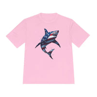 American Flag Shark Graphic Unisex Moisture Wicking T-Shirt - Ocean State Styles