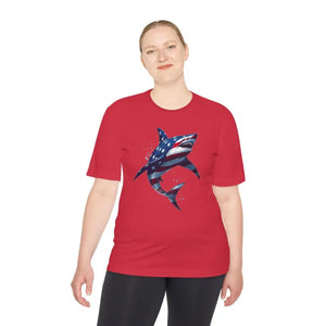 American Flag Shark Graphic Unisex Moisture Wicking T-Shirt - Ocean State Styles