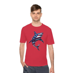 American Flag Shark Graphic Unisex Moisture Wicking T-Shirt - Ocean State Styles