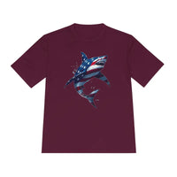 American Flag Shark Graphic Unisex Moisture Wicking T-Shirt - Ocean State Styles