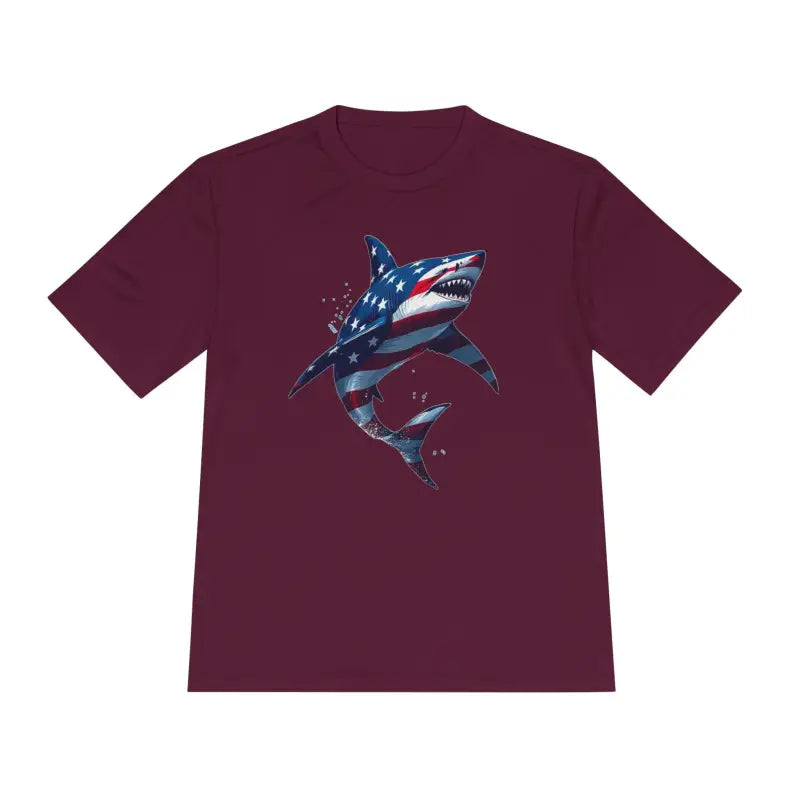 American Flag Shark Graphic Unisex Moisture Wicking T-Shirt - Ocean State Styles