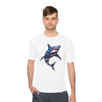 American Flag Shark Graphic Unisex Moisture Wicking T-Shirt - Ocean State Styles