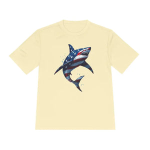 American Flag Shark Graphic Unisex Moisture Wicking T-Shirt - Ocean State Styles