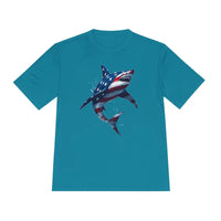 American Flag Shark Graphic Unisex Moisture Wicking T-Shirt - Ocean State Styles