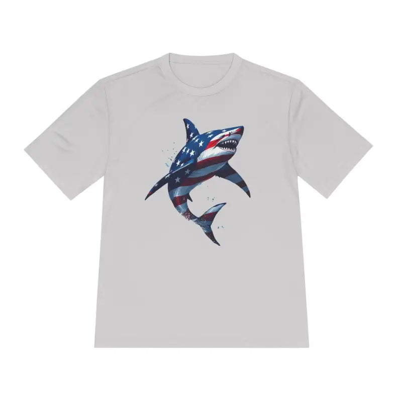 American Flag Shark Graphic Unisex Moisture Wicking T-Shirt - Ocean State Styles
