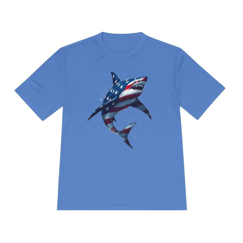 American Flag Shark Graphic Unisex Moisture Wicking T-Shirt - Ocean State Styles