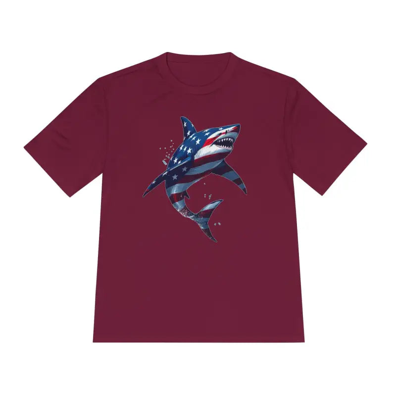 American Flag Shark Graphic Unisex Moisture Wicking T-Shirt - Ocean State Styles