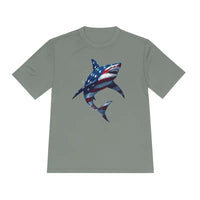 American Flag Shark Graphic Unisex Moisture Wicking T-Shirt - Ocean State Styles