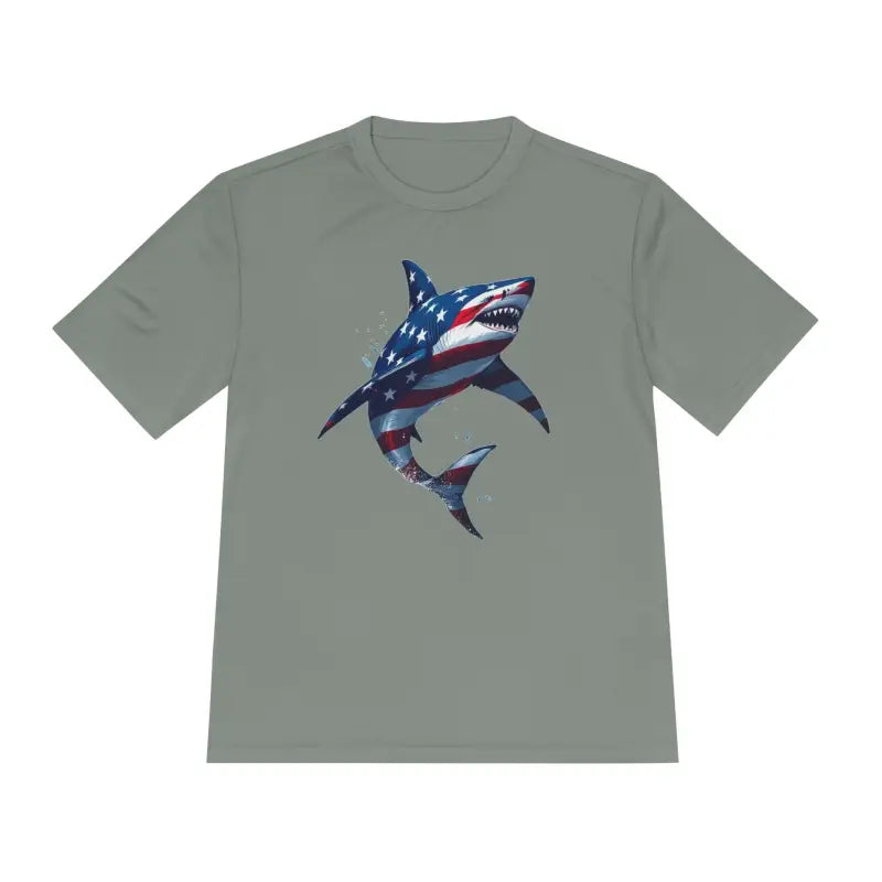 American Flag Shark Graphic Unisex Moisture Wicking T-Shirt - Ocean State Styles