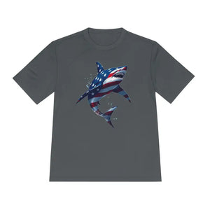 American Flag Shark Graphic Unisex Moisture Wicking T-Shirt - Ocean State Styles