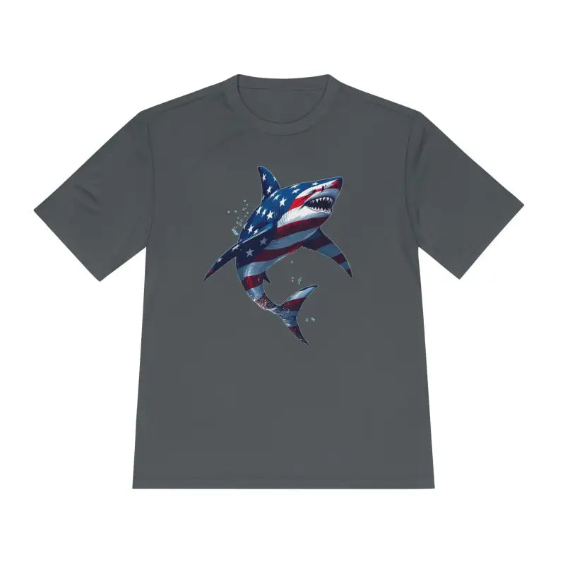 American Flag Shark Graphic Unisex Moisture Wicking T-Shirt - Ocean State Styles