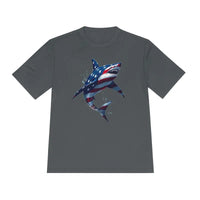 American Flag Shark Graphic Unisex Moisture Wicking T-Shirt - Ocean State Styles